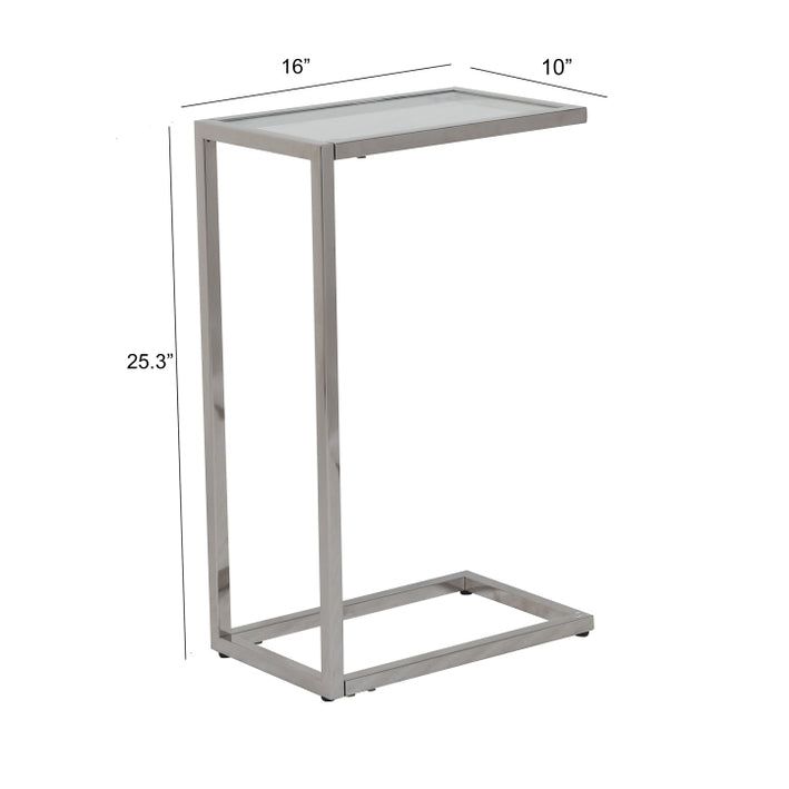 Silver Side Table with Glass Top and Stainless Steel Metal Base