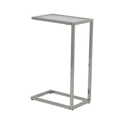 Silver Side Table with Glass Top and Stainless Steel Metal Base